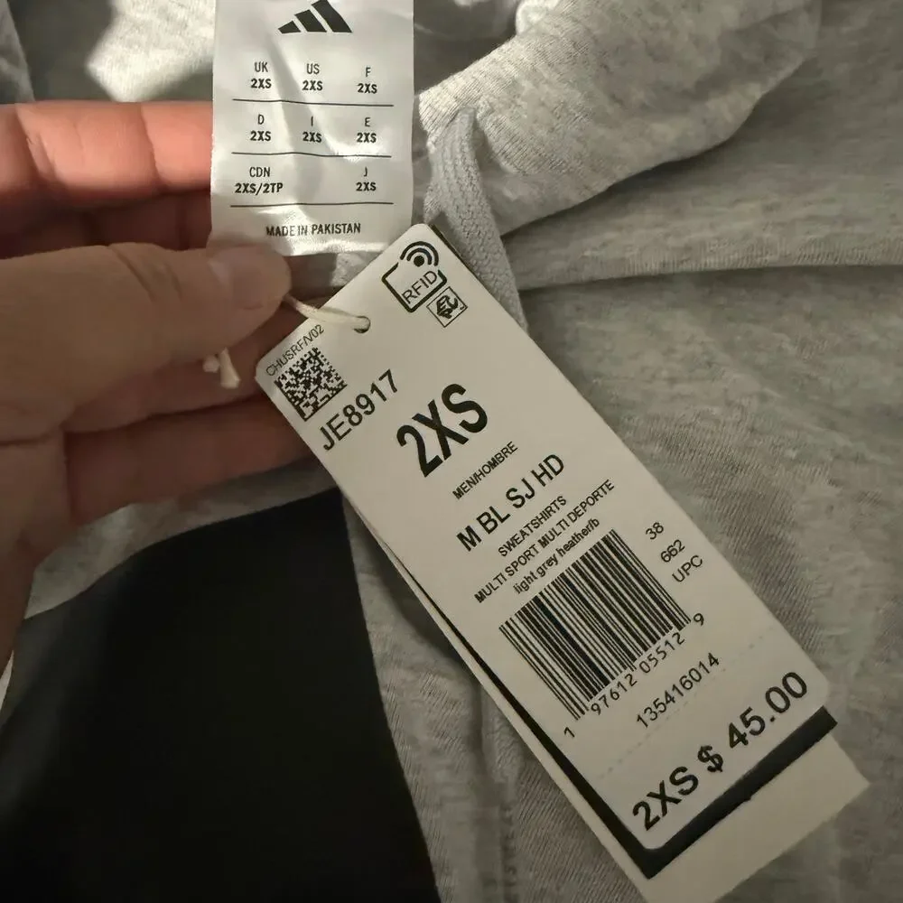 Adidas Men's Essentials Big Logo Fleece Hoodie, Light Grey Heather, 2XS